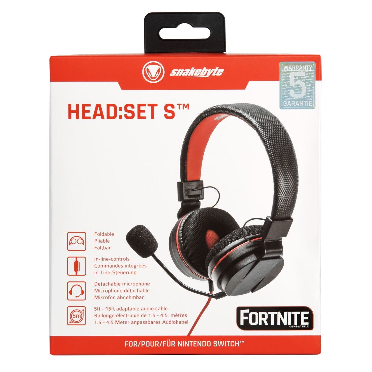 Casti cu microfon Snakebyte pentru Nintendo Switch, Compatibil Fortnite, Negru/Rosu